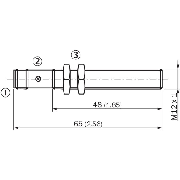 DPI M12 PNP NO+NF P4mm noyé lg65(48)mm Laiton 10-30Vdc / M12 4P-Lire la description