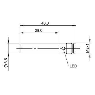 DPI D6,5 PNP NO P2mm noyé lg40(28)mm Inox 10-30Vdc / M08 3P-Lire la description