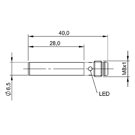 DPI D6,5 PNP NO P2mm noyé lg40(28)mm Inox 10-30Vdc / M08 3P-Lire la description