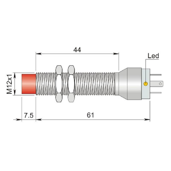 DPI M12 PNP NO P4mm non noyé lg61(44)mm Laiton / Connect K-Lire la description
