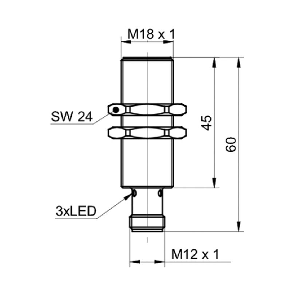 DPI M18 NPN NO P8mm noyé lg60(45)mm Laiton 10-30Vdc / M12 4P-Lire la description