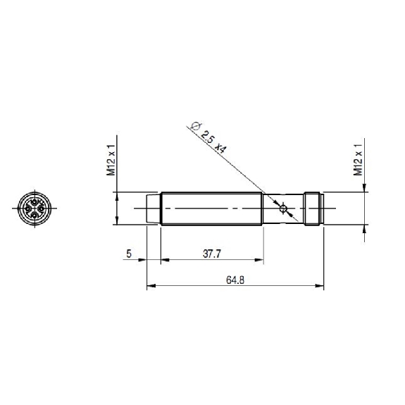 DPI M12 PNP NO P4mm non noyé 64,8(37,7)mm Laiton 10-30Vdc M12 4P-Lire la description