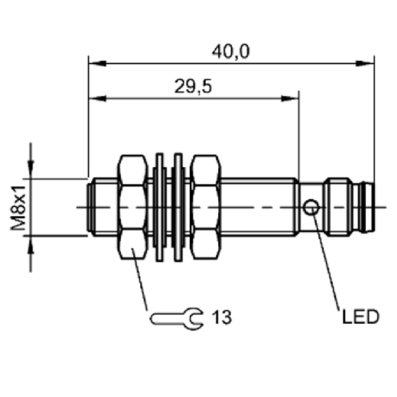 DPI M08 PNP NO P1,5mm noyé lg40(29,5)mm Inox 10-30Vdc / M08 3P-Lire la description