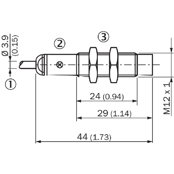 DPI M12 PNP NO P10mm non noyé 44(24)mm Laiton / Câble 2m PVC-Lire la description