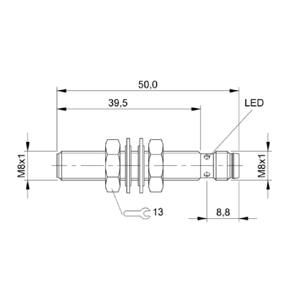 DPI M08 PNP NO P1,5mm noyé lg50(39.5)mm Inox 10-30Vdc / M08 3P-Lire la description