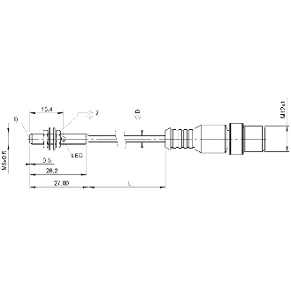 DPI M05 PNP NO P1,5mm noyé 27mm Inox 10-30Vdc / M12 4P+C0.5m PUR-Lire la description