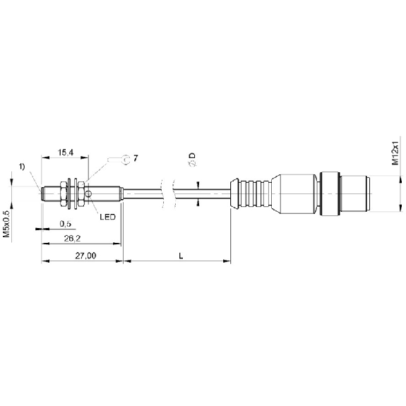 DPI M05 PNP NO P1,5mm noyé 27mm Inox 10-30Vdc / M12 4P+C0.5m PUR-Lire la description