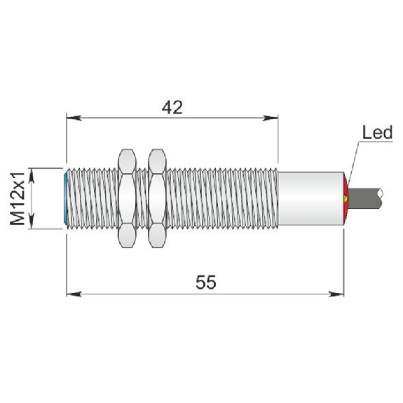 DPI Ex M12 2 fils DC NO P2mm noyé 65(42)mm 20-250Vac / Câble 2m PVC-Lire la description