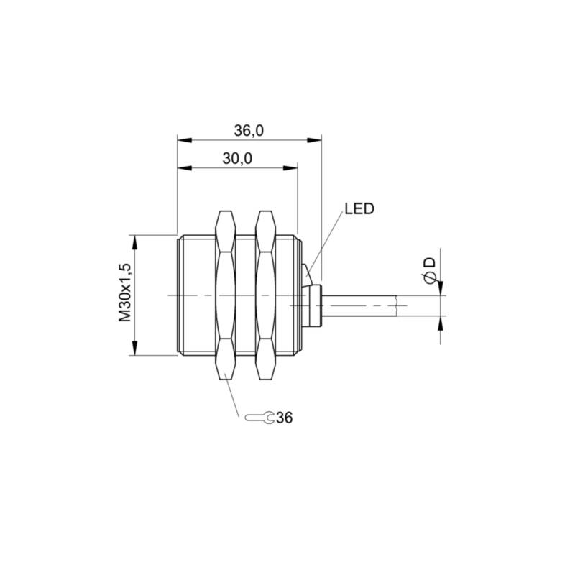 DPI M30 PNP NF P15mm noyé lg36(30)mm Laiton / Câble 5m PUR-Lire la description