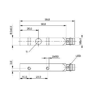 DPI Rect. PNP NO P2mm noyé 8x8x59mm Zinc 10-30Vdc / M08 3P-Lire la description