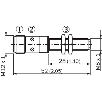 DPI M08 PNP NF P2mm noyé lg52(28)mm Laiton 10-30Vdc / M12 4P-Lire la description