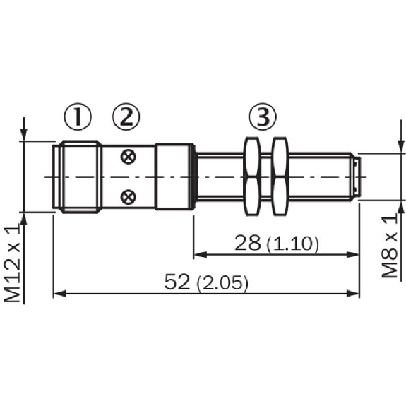 DPI M08 PNP NF P2mm noyé lg52(28)mm Laiton 10-30Vdc / M12 4P-Lire la description