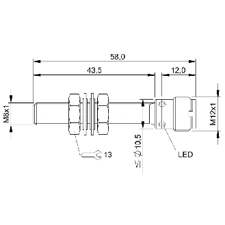DPI M08 PNP NO P2mm noyé lg58(43,5)mm Inox 10-30Vdc / M12 4P-Lire la description