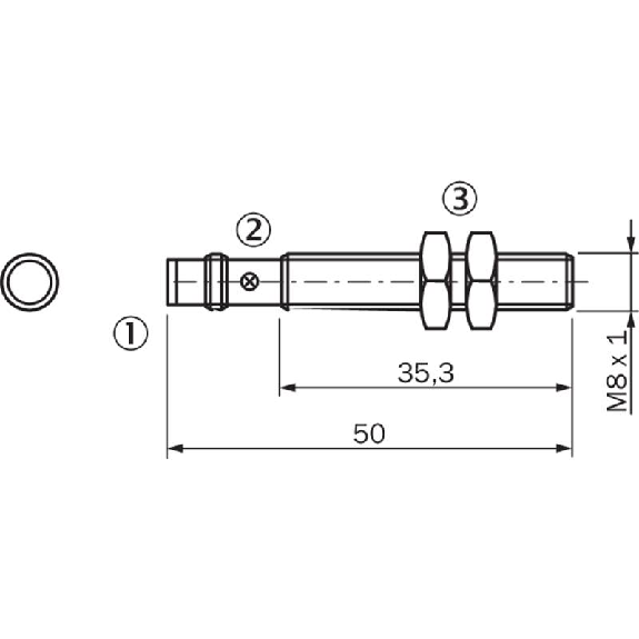 DPI M08 PNP NF P1,5mm noyé lg50(35,3)mm Laiton 10-30Vdc/ M08 3P-Lire la description