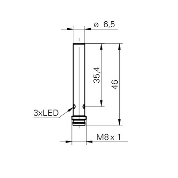 DPI D6,5 PNP NF P3mm noyé lg46(31,4)mm Métal 6-36Vdc IP67 / M08 3P-Lire la description
