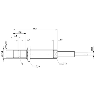 DPI HP M12 PNP NO P1,5mm noyé lg61mm Inox 500bar / Câble 20m PUR-Lire la description