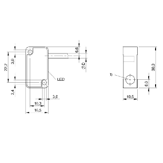 DPI Rect. PNP NO P2mm noyé 30x10,5x16,5mm 10-30Vdc / Câble 2m PVC-Lire la description