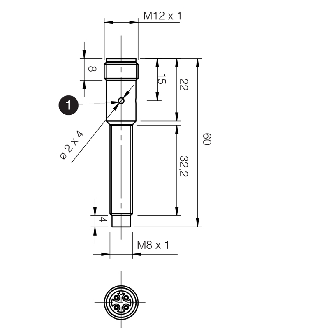 DPI M08 PNP NO P2,5mm non noyé 60(32,2)mm Laiton 10-30Vdc M12 4P-Lire la description
