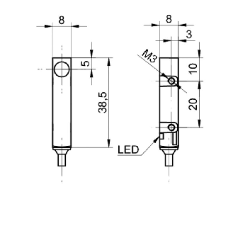 DPI Rect. NPN NO P2mm noyé 8x8x40mm 10-30Vdc / Câble 2m-Lire la description