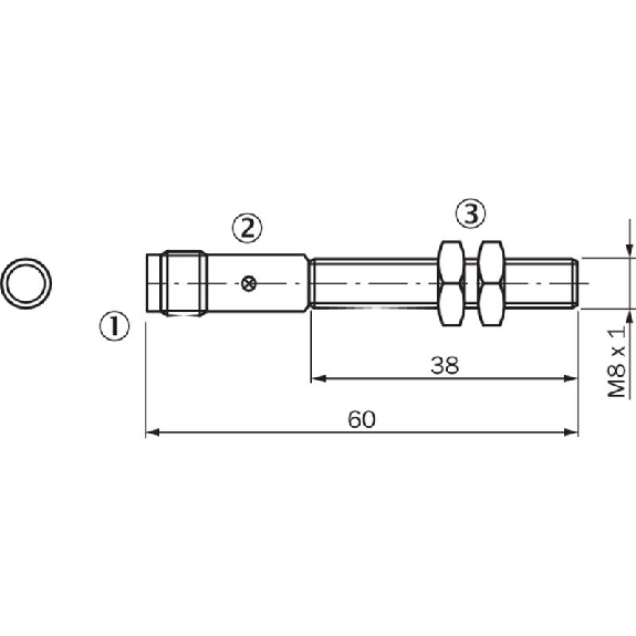 DPI M08 PNP NO P1.5mm noyé lg60(38)mm Laiton 10-30Vdc / M12 4P-Lire la description