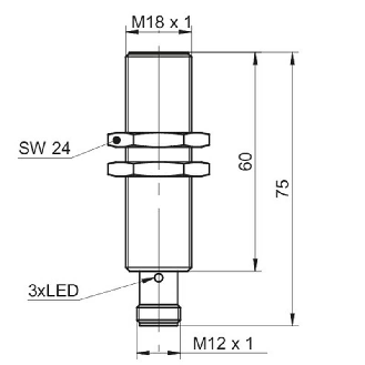 DPI M18 NPN NO P8mm quasi-noyé lg75mm Laiton 10-30Vdc / M12 4P-Lire la description