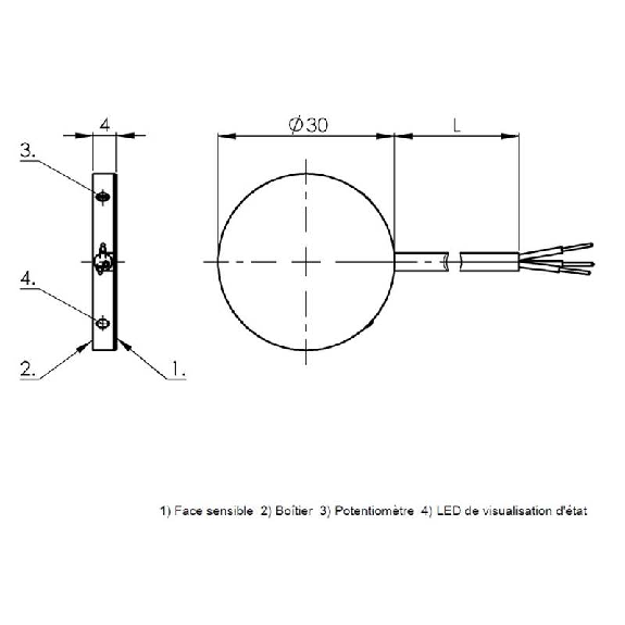 DPC D30 PNP NO P2-15mm noyé Ø30x4mm Inox / Câble 2m PUR-Lire la description