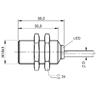DPI M18 PNP NO P5mm noyé 35mm Laiton 10-30Vdc / Câble 5m PVC-Lire la description