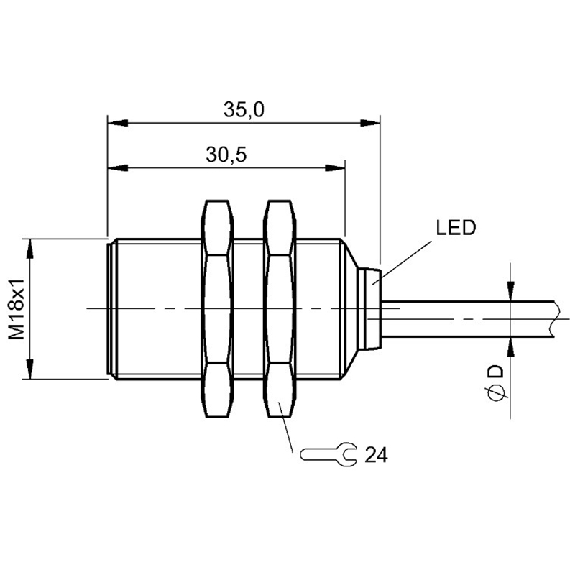 DPI M18 PNP NO P5mm noyé 35mm Laiton 10-30Vdc / Câble 5m PVC DPI M18 PNP NO P5mm noyé 35mm Laiton 10-30Vdc / Câble 5m PVC-Lire la description