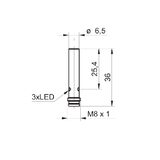 DPI D6.5 PNP NO P2mm noyé lg36(25.4)mm Laiton 10-30Vdc / M08 3P-Lire la description