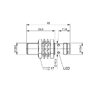 DPI M12 PNP NF P2mm noyé lg45(29,5)mm Laiton 10-30Vdc IP68 / M12 4P-Lire la description