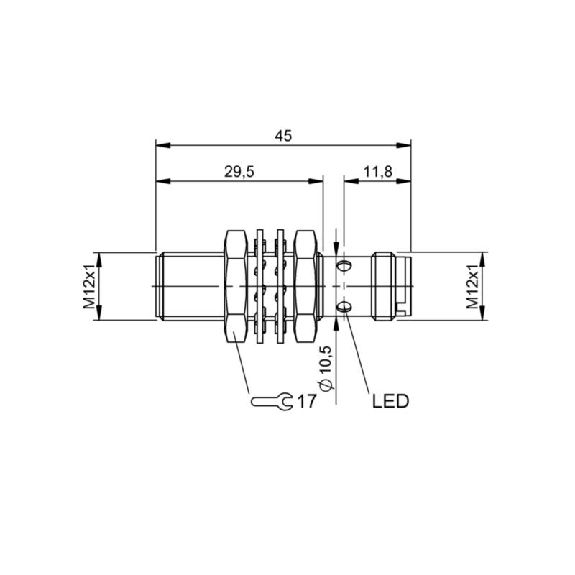 DPI M12 PNP NF P2mm noyé lg45(29,5)mm Laiton 10-30Vdc IP68 / M12 4P DPI M12 PNP NF P2mm noyé lg45(29,5)mm Laiton 10-30Vdc IP68 / M12 4P-Lire la description