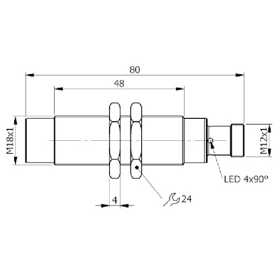 DPI M18 2 fils AC NO P8mm non noyé 83,5(48)mm Laiton 20-250V / M12 4P-Lire la description