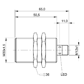DPI M30 PNP NO P10mm noyé lg65(50,5)mm Laiton 10-30Vdc / M12 4P-Lire la description