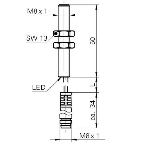 DPI M08 NPN NO P2mm noyé lg50mm 10-30Vdc / M08 3P+C0.2m-Lire la description