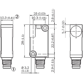 DPI Rect. NPN NO P3mm noyé 10x28x16mm Plast. 10-30Vdc / M08 3P-Lire la description