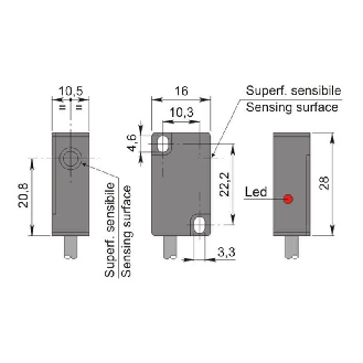 DPI Rect. PNP NF P2mm noyé 10x28x16mm Plast. 6-30Vdc / Câble 2m-Lire la description