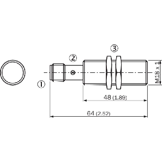 DPI M18 NPN NO P8mm noyé lg64(48)mm Laiton 10-30Vdc / M12 4P-Lire la description