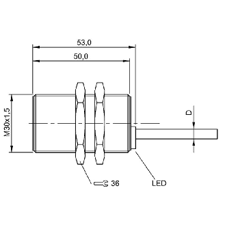 DPI M30 PNP NO P15mm noyé lg53mm Laiton 10-30Vdc / Câble 2m PVC-Lire la description
