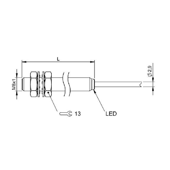 DPI M08 PNP NO P1,5mm noyé lg50mm Laiton 12-30Vdc / Câble 3m PUR-Lire la description