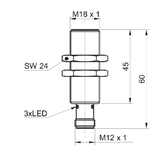 DPI M18 PNP NO P10mm non noyé lg60(45)mm Laiton 6-36Vdc / M12 5P-Lire la description