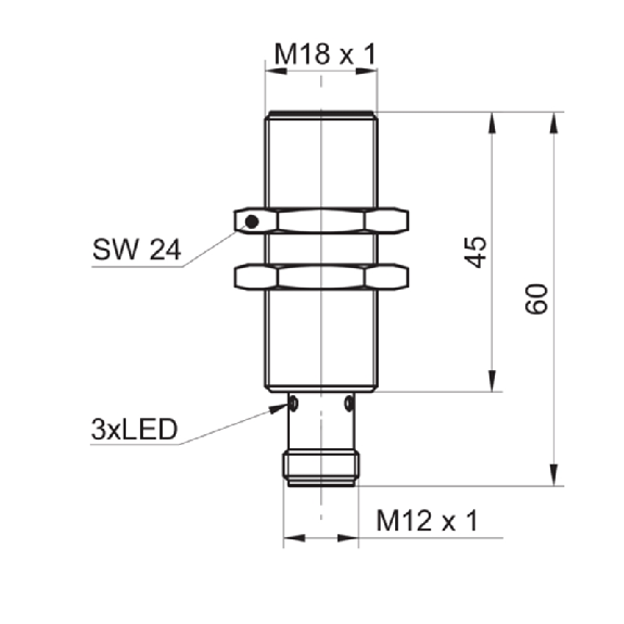 DPI M18 PNP NO P10mm non noyé lg60(45)mm Laiton 6-36Vdc / M12 5P DPI M18 PNP NO P10mm non noyé lg60(45)mm Laiton 6-36Vdc / M12 5P-Lire la description