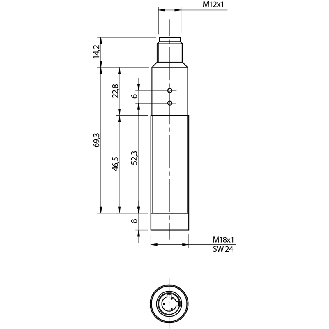 DPC M18 PNP NO+NF P12mm non noyé 91.5(52.3)mm Plast. / M12 4P-Lire la description
