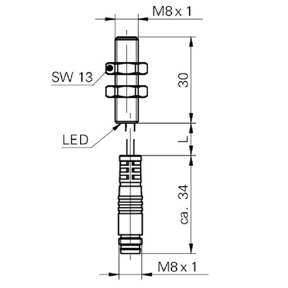 DPI M08 NPN NF P2mm noyé lg30mm 10-30Vdc / M08 3P+C0.2m-Lire la description