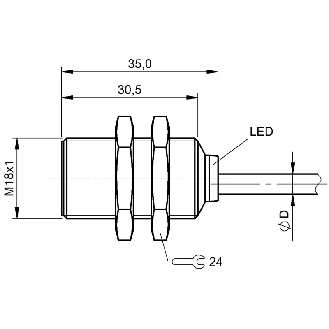 DPI M18 PNP NO P5mm noyé 35mm Laiton 10-30Vdc / Câble 2m PVC-Lire la description