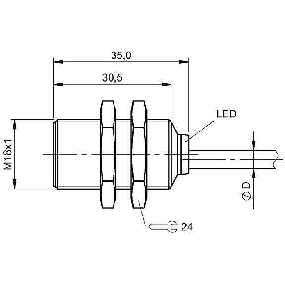 DPI M18 PNP NO P5mm noyé 35mm Laiton 10-30Vdc / Câble 2m PVC-Lire la description