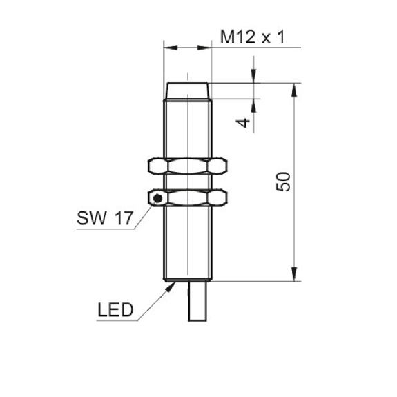 DPI M12 NPN NF P4mm non noyé lg50mm 10-30Vdc -40…+80°C / Câble 2m PUR-Lire la description