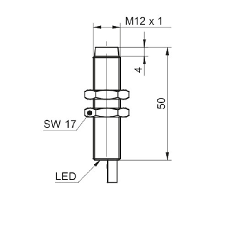 DPI M12 NPN NF P4mm non noyé lg50mm 10-30Vdc -40…+80°C / Câble 2m PUR-Lire la description