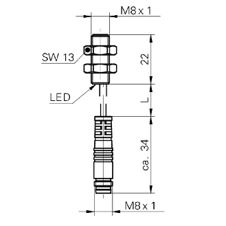 DPI M08 NPN NO P2mm noyé lg22mm 10-30Vdc / M08 3P+C0.2m-Lire la description
