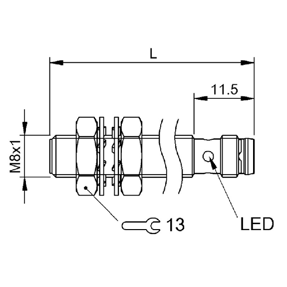 DPI M08 NPN NO P2mm noyé 60(48,5)mm Laiton 10-30Vdc / M08 3P-Lire la description