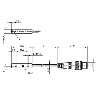 DPI Rect. PNP NO P1,5mm 5x5x25mm Inox 10-30Vdc / M08 3P+C0.3m-Lire la description